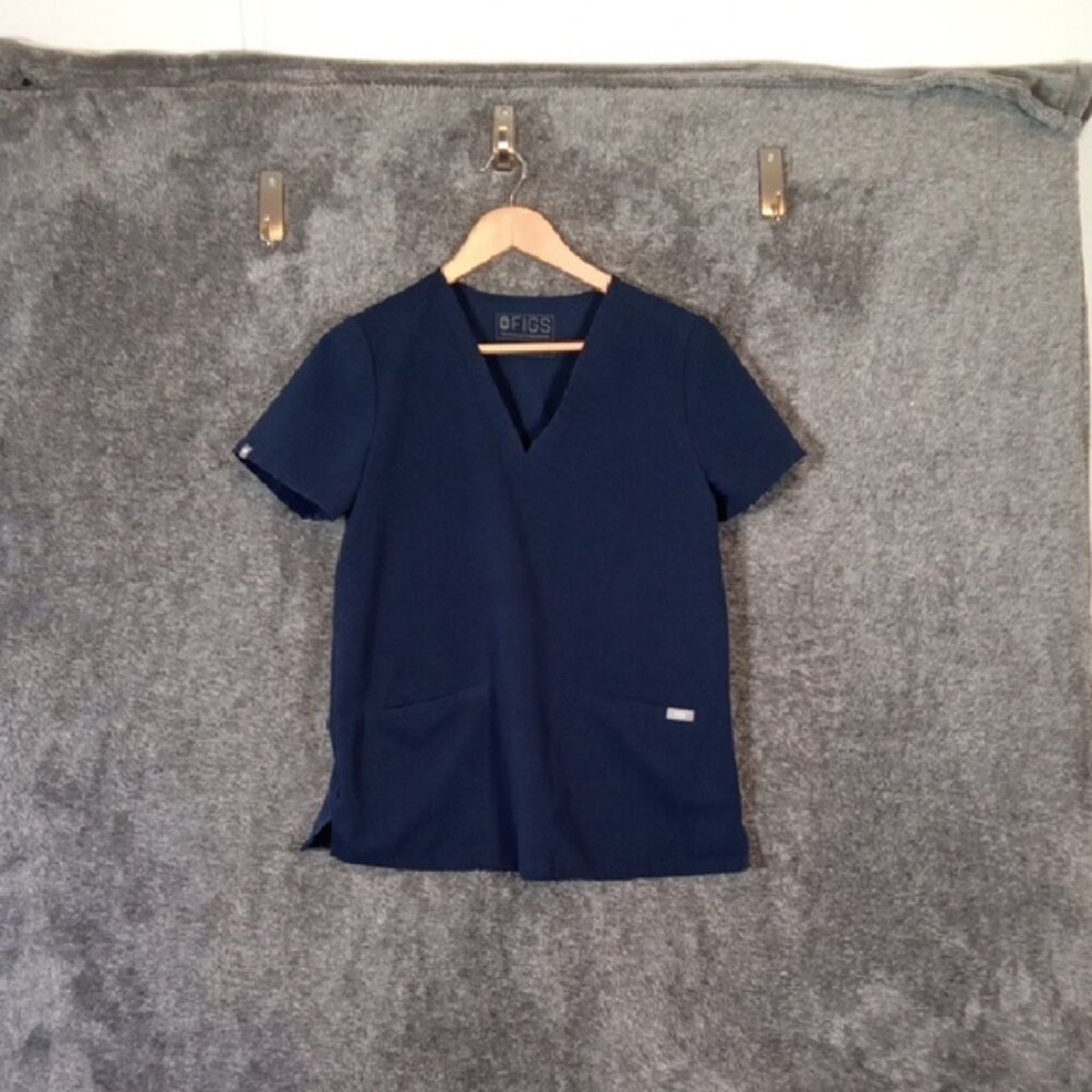 Figs Casma 3 Pocket V Neck Navy Blue Short Sleeve Scrub Top Womens Small